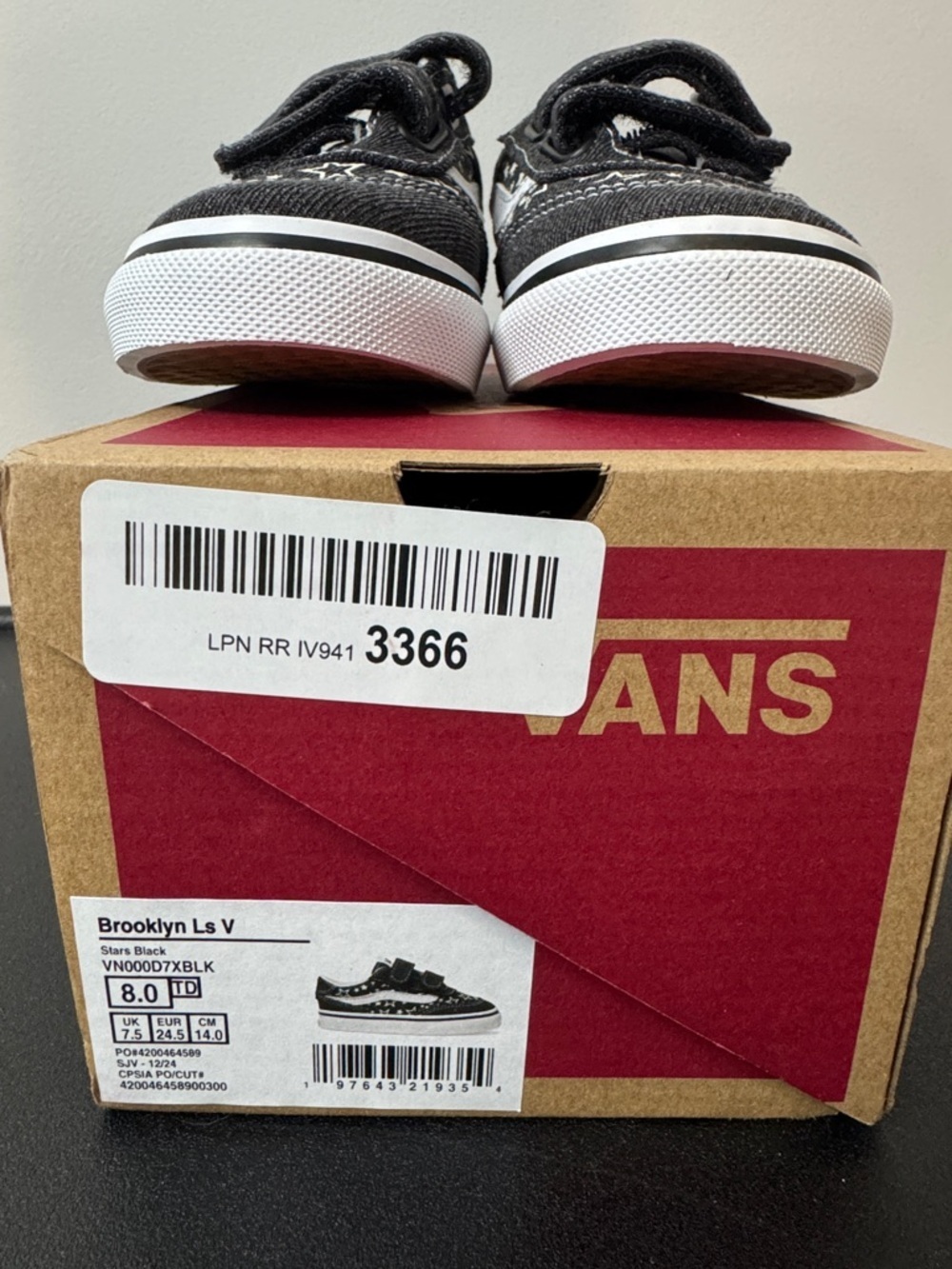 Vans Brooklyn Ls V Stars Black Canvas Velcro Sneakers Toddler Size 8 New NIB - Picture 5 of 11